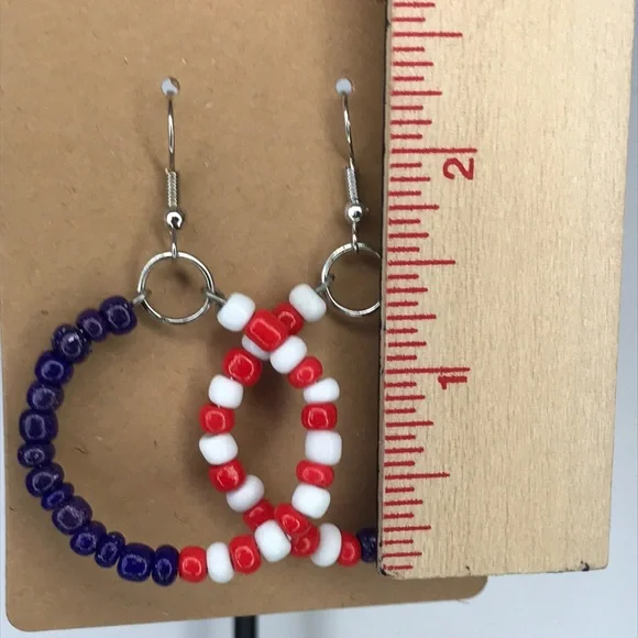 USA Red White BlueCircle Seed Bead Dangle Earrings Fashion Jewelry - Picture 2 of 4